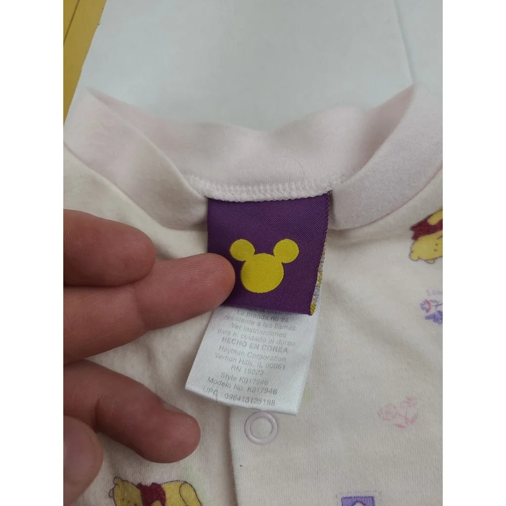 Vintage Baby Disney Winnie The Pooh One Piece Size 6-9 Months Pajama Pink Flower